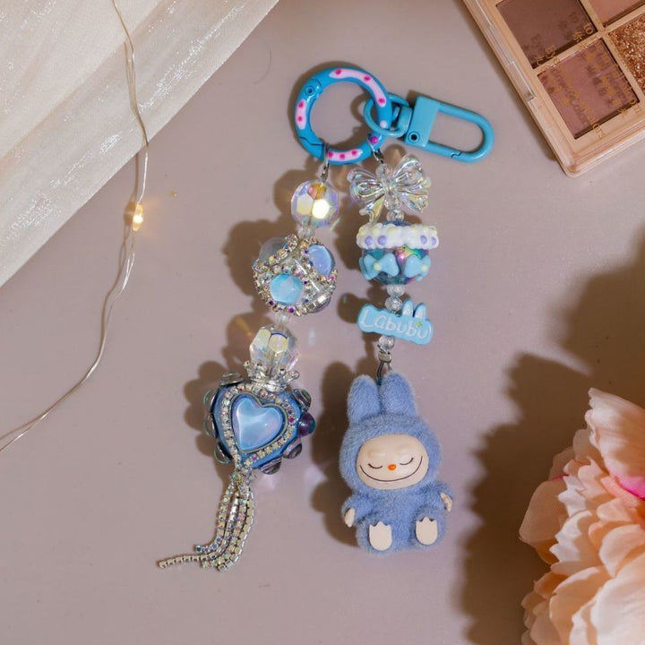 Diamond Mini Flocked Labubu keychain bag pendant