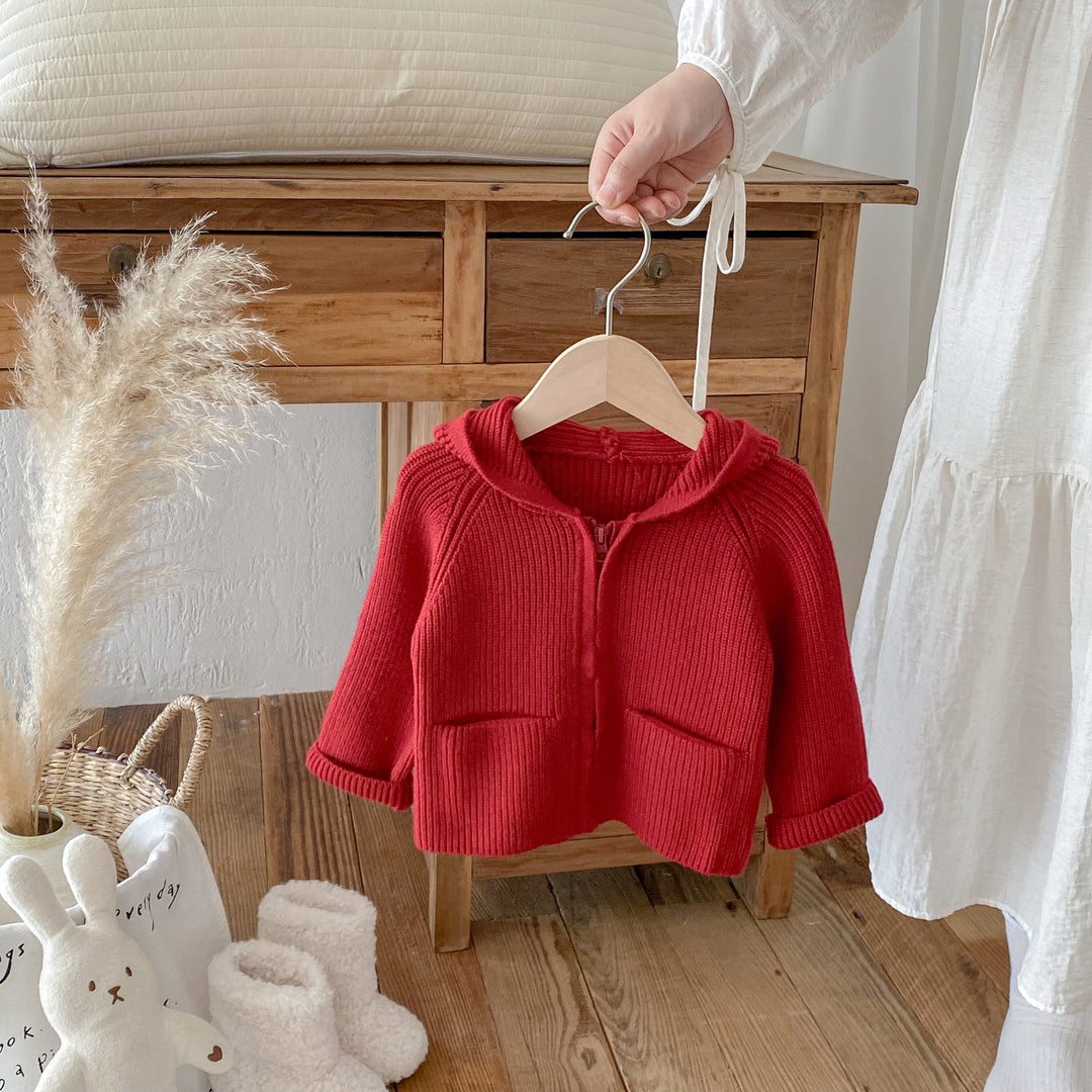 Baby Girls hooded sweater coat warm baby zipper cardigan