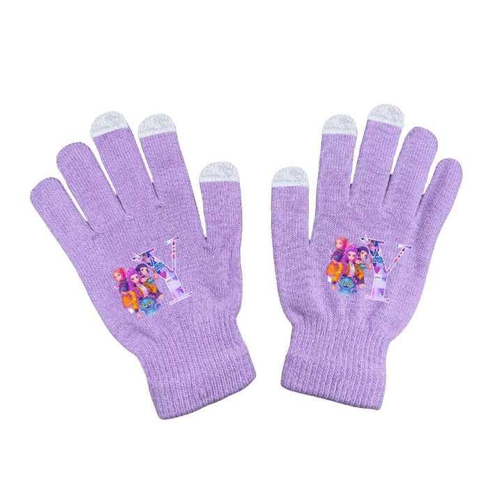 KPOP demon hunters Initials knitted purple gloves
