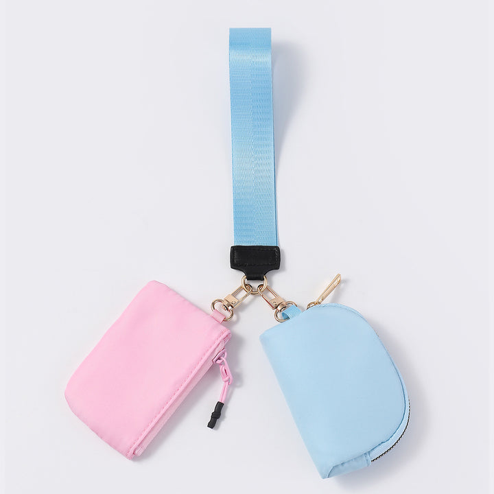 Dual Pouch Wristlet Portable Mini Coin Purse-blue