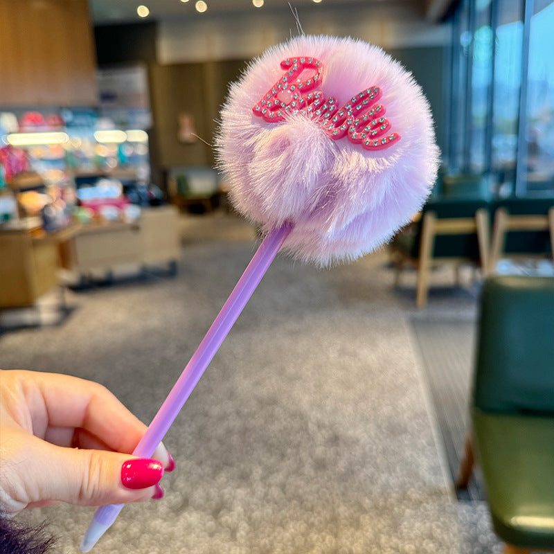 Diamond Barbie Girl Plush Ball Creative Ballpoint Pen