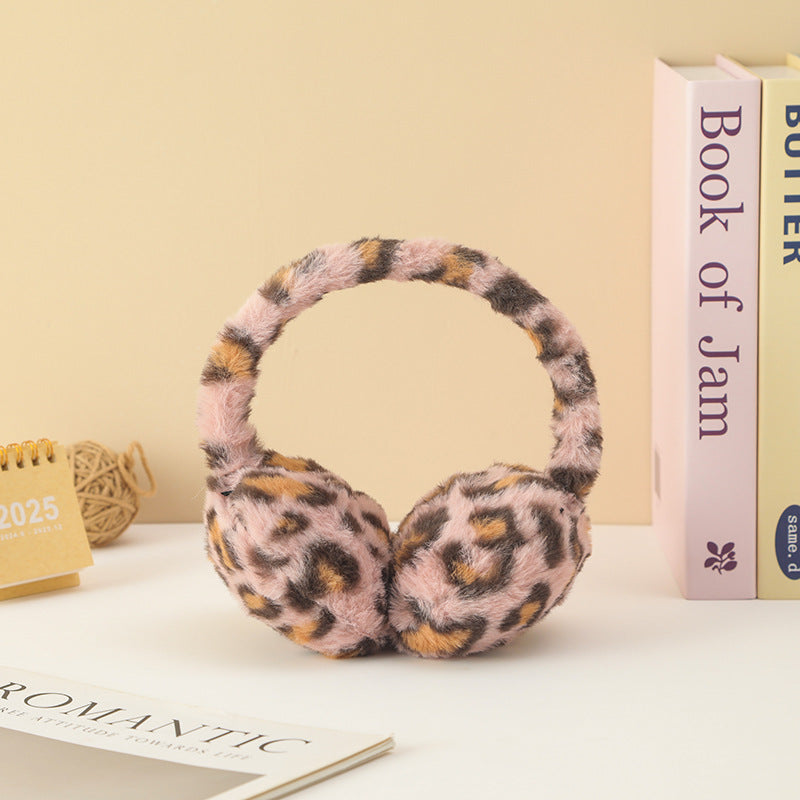 Leopard plush earwarmers windproof warm earmuffs for women