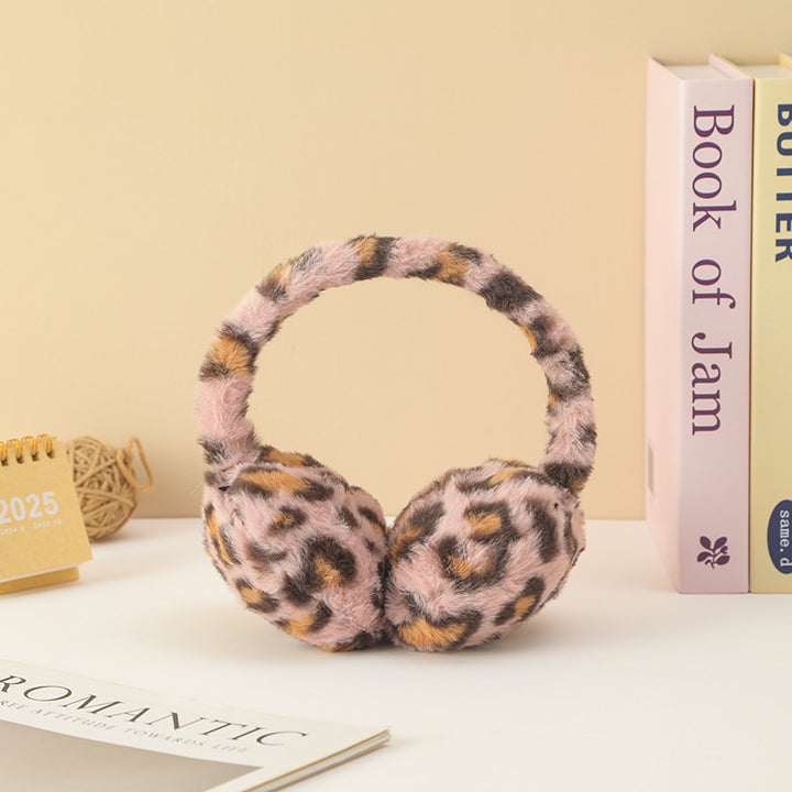 Leopard plush earwarmers windproof warm earmuffs for women