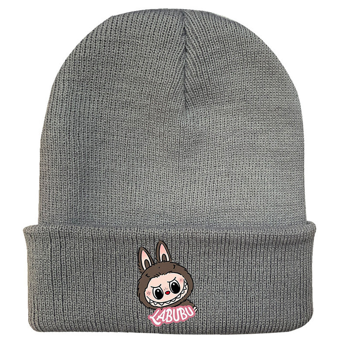 Cute monster printed knitted beanie hat-gray