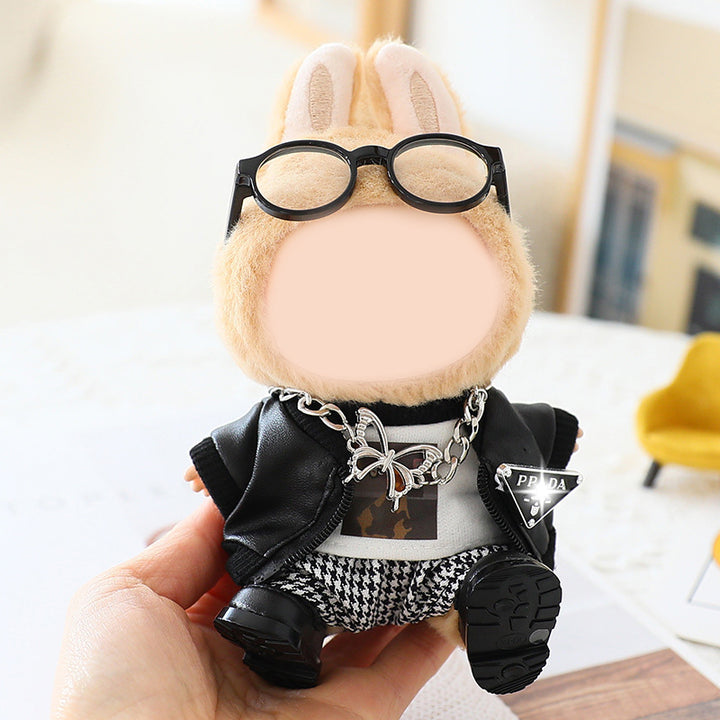 Cool Leather jacket suit for labubu dolls clothes