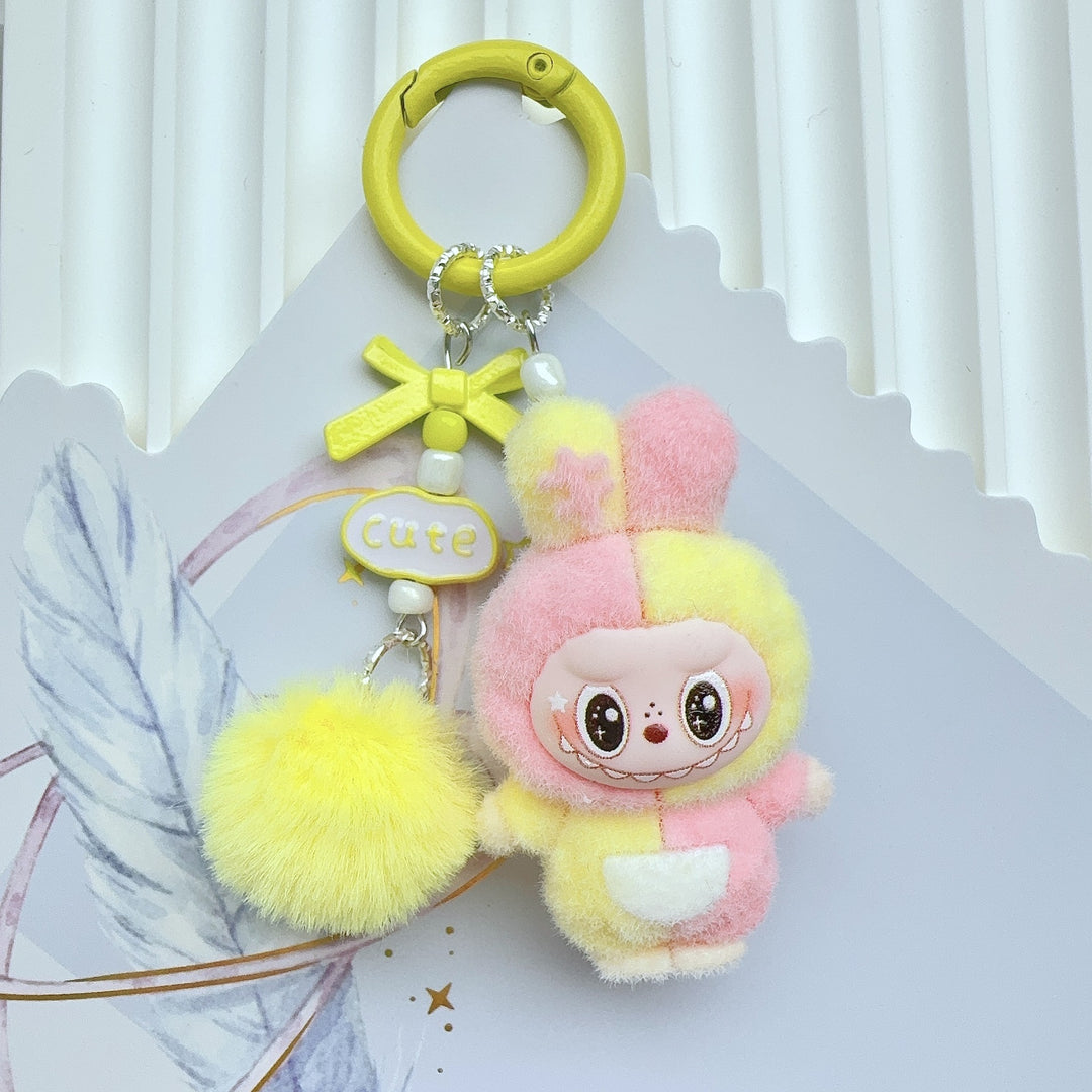 Flocked color-blocked bunny monster keychains Easter gift