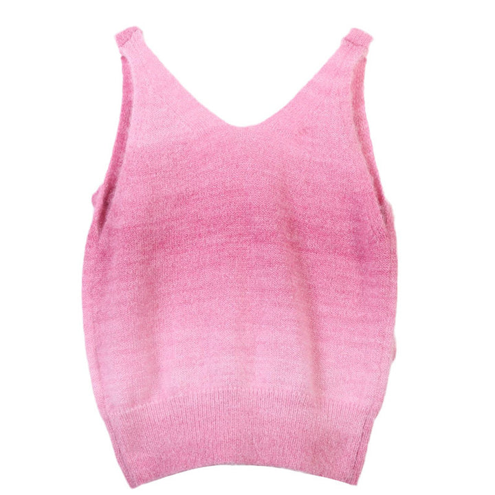 Pink 3D flower knitted sleeveless vest for women