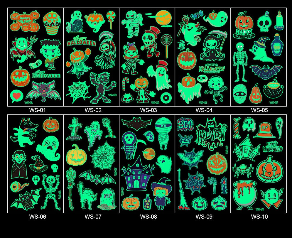 Halloween Luminous Temporary Tattoo Stickers for Kids-10 Sheets