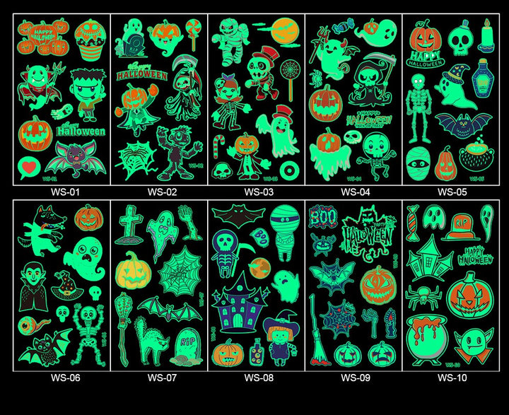 Halloween Luminous Temporary Tattoo Stickers for Kids-10 Sheets