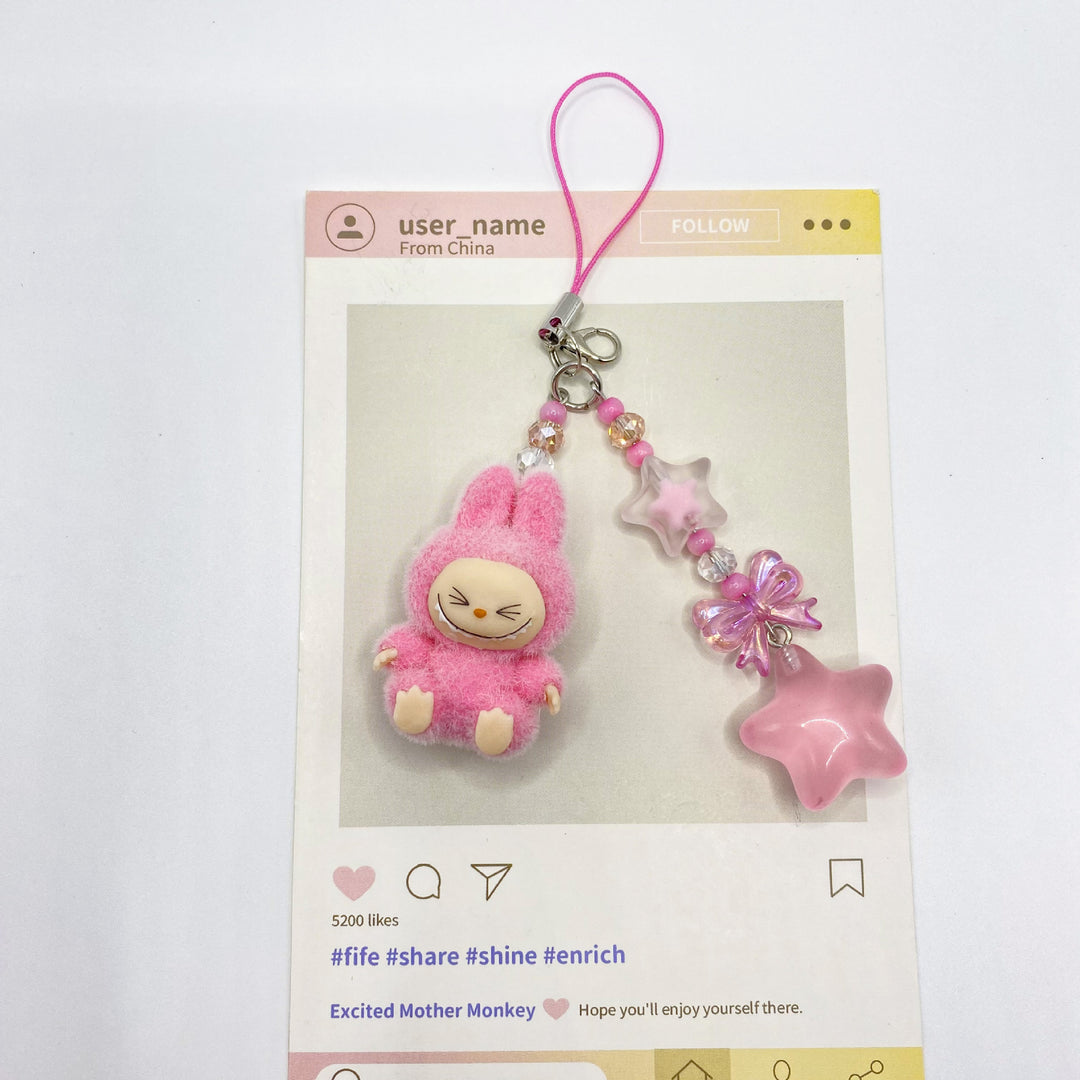 Flocked Mini Labubu stars Keychain bag pendant