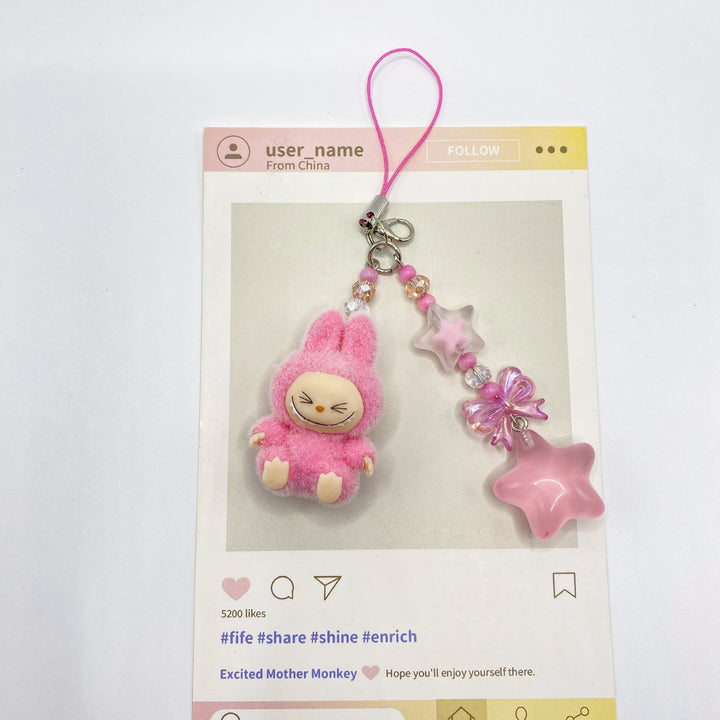 Flocked Mini Labubu stars Keychain bag pendant
