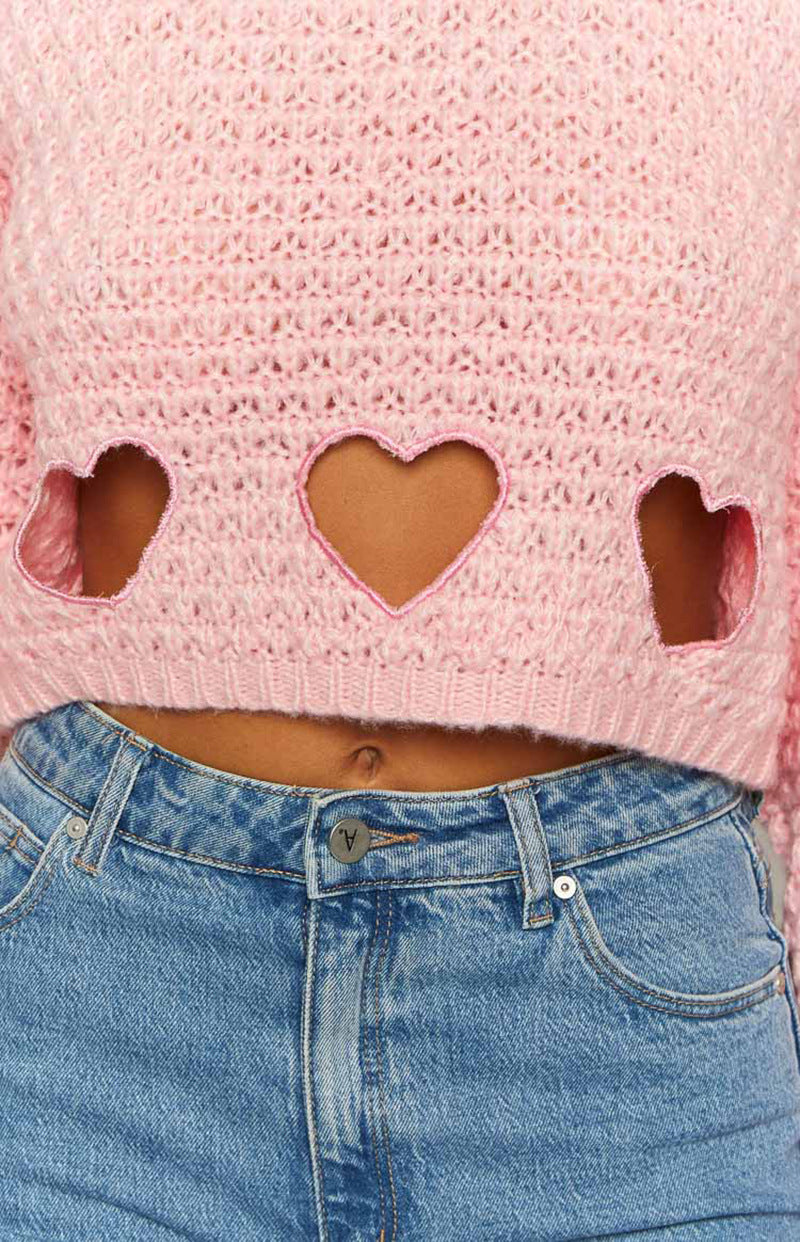 Valentine's Sweet hollowed heart cropped knit sweater