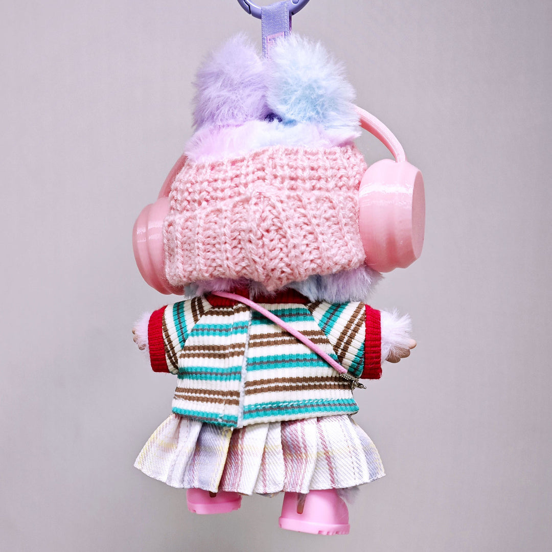 Labubu doll clothes cute pink skirt striped T-shirt 7PCS set