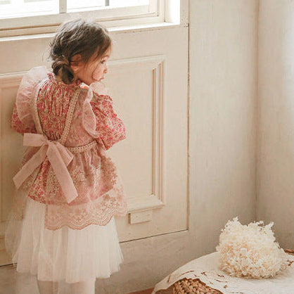 Girls pink lace embroidery apron