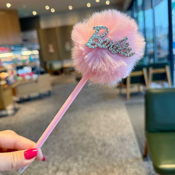 Diamond Barbie Girl Plush Ball Creative Ballpoint Pen