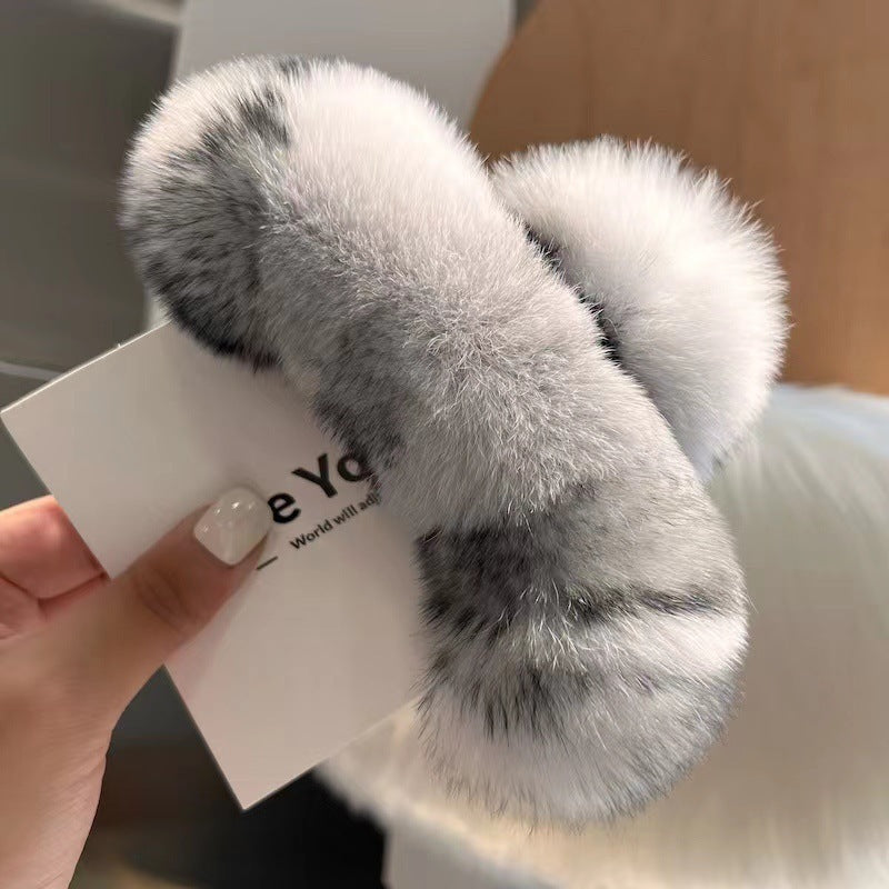 Furry plush hair claw clip for women
