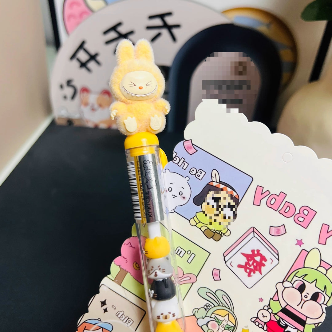 Labubu flocking deco gel pen cute student creative labubu pen