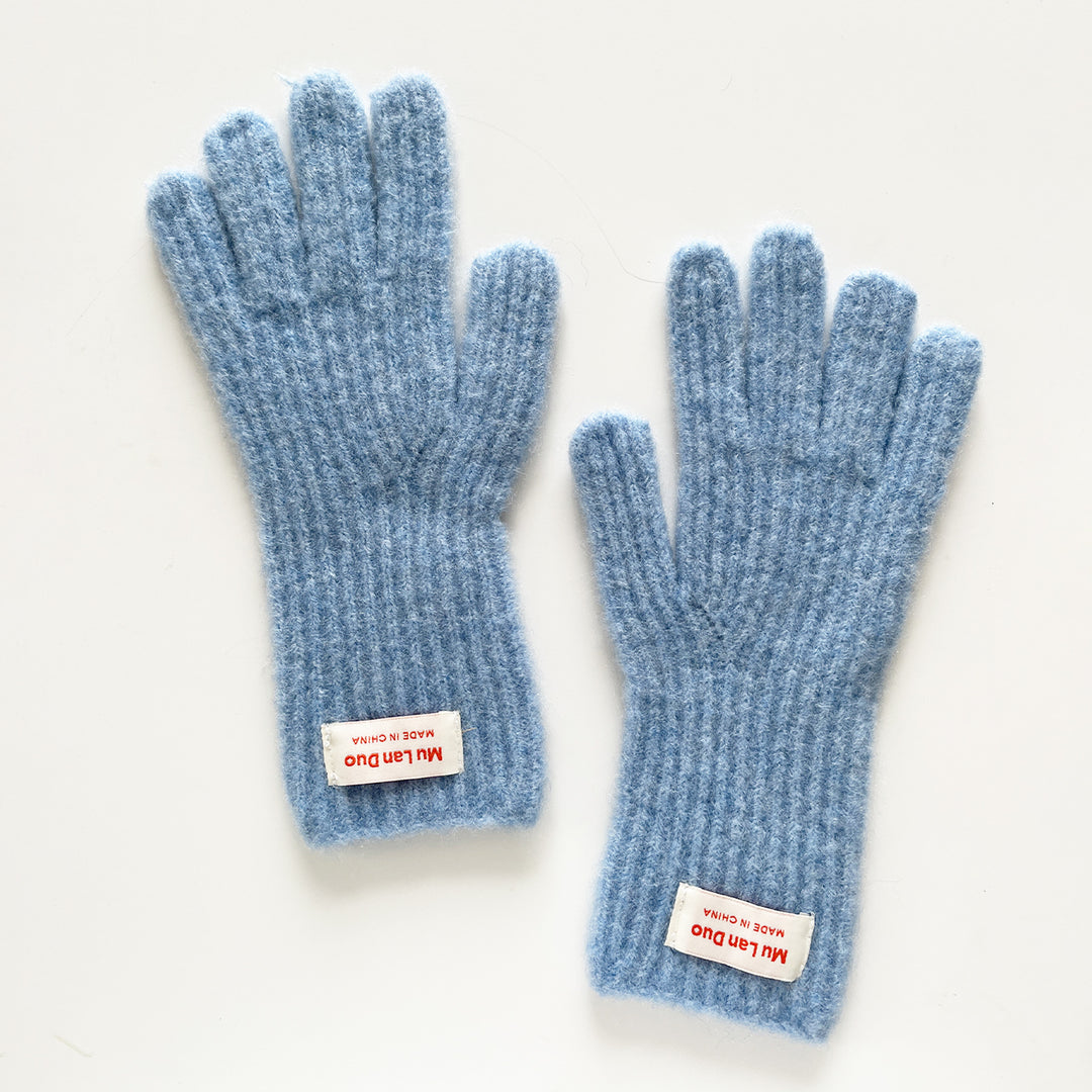 Girls' solid color plush warm gloves