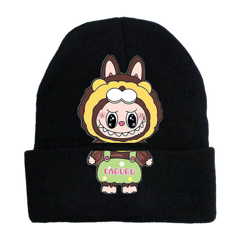 Cute monster printed knitted beanie hat-black