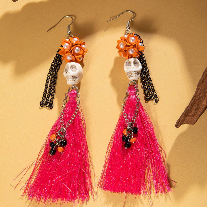 Halloween funny skull tassel rice bead earrings halloween gifts