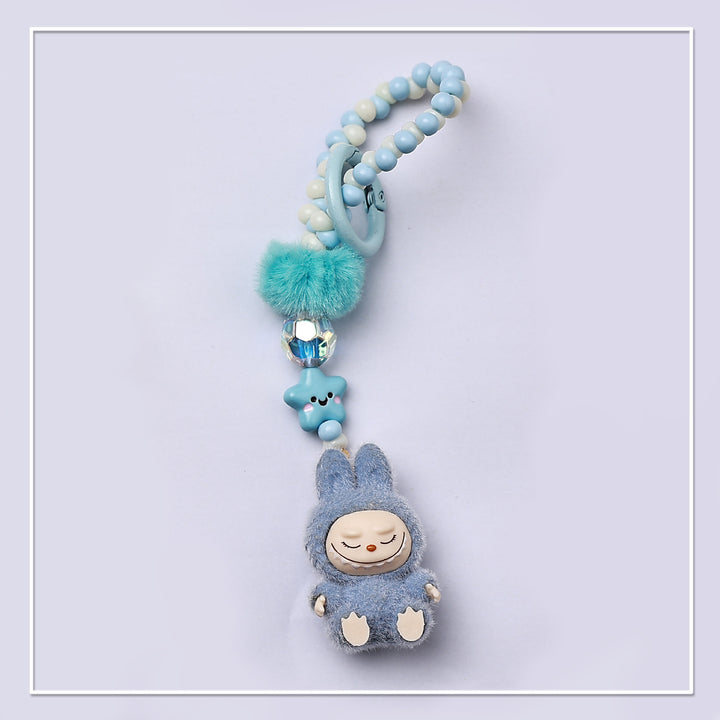 Beaded Mini Flocked Labubu keychain bag pendant