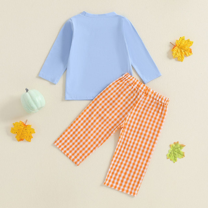 Boys Halloween Pumpkin Embroidered T-shirt&pant set