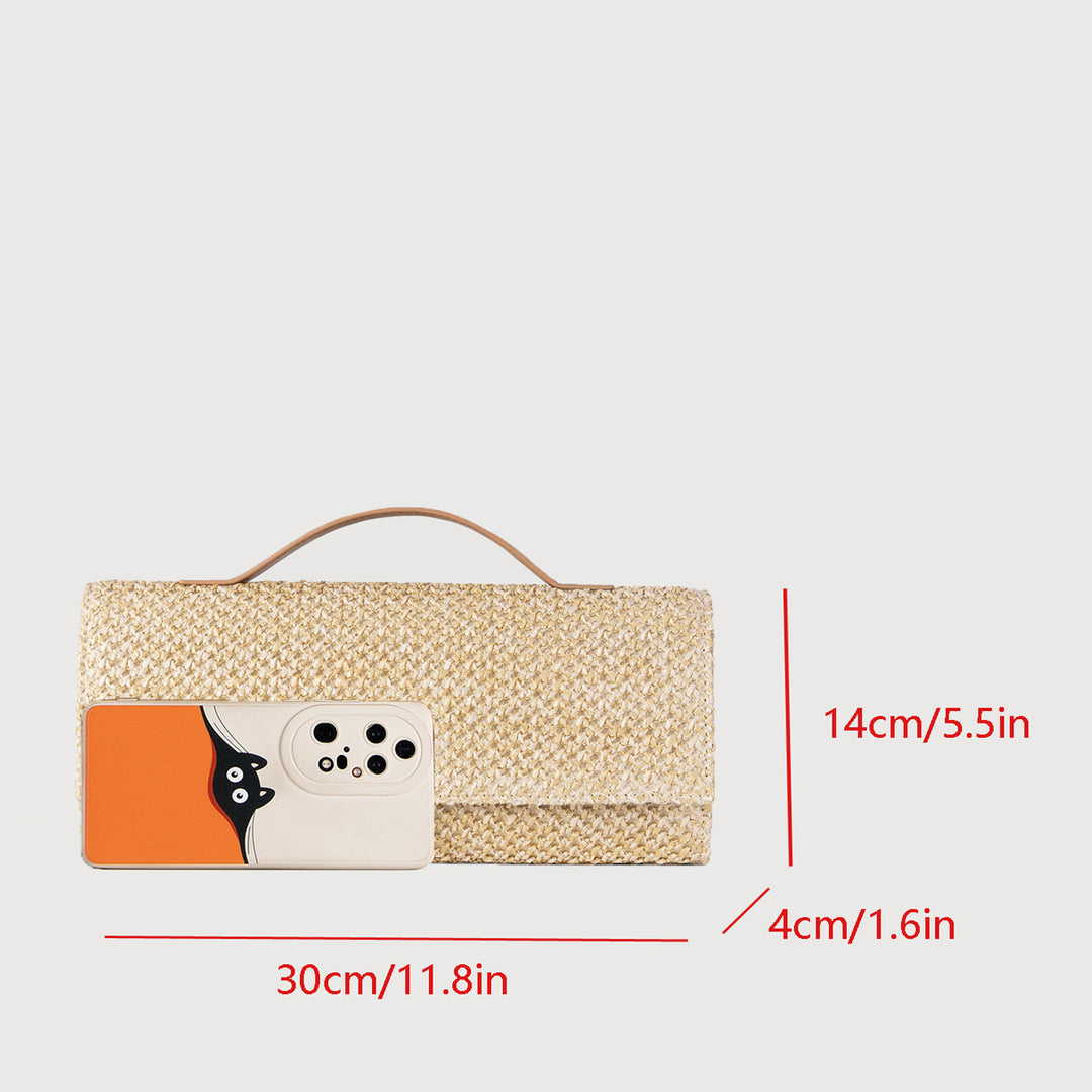 Women's Straw Bag Metal Chain Crossbody Bag