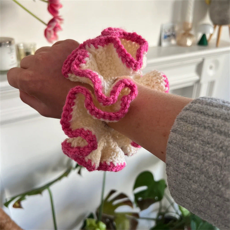 Handmade knitted intestine ruffle Lace Hair Ties For Girls