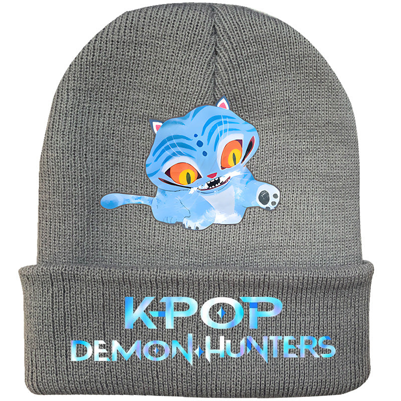 Kpop Demon Hunters knitted beanie hat-gray