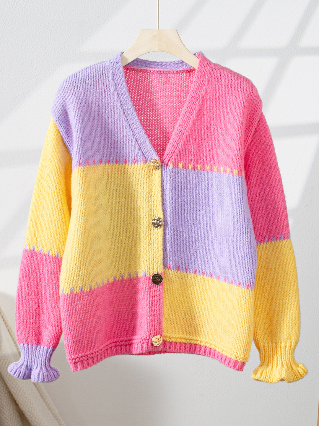Women's Color Block Loose cozy Knitted Cardigan