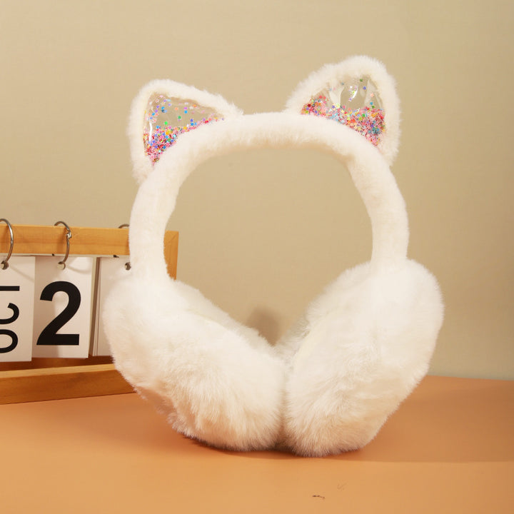 Sequin quicksand colorful furry Cat Earmuffs for kids