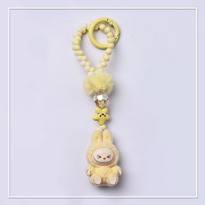 Beaded Mini Flocked Labubu keychain bag pendant
