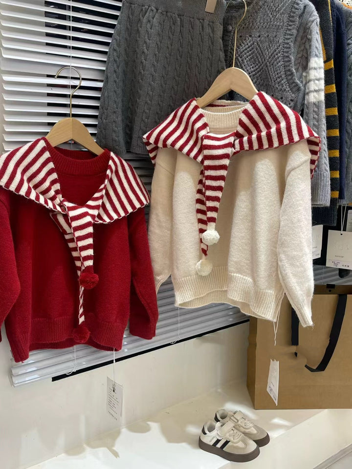Girls Red Navy Sailor Collar Knitted sweater