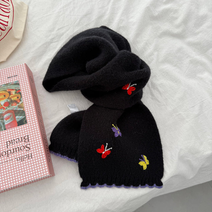 Embroidered Butterfly Warm Scarf