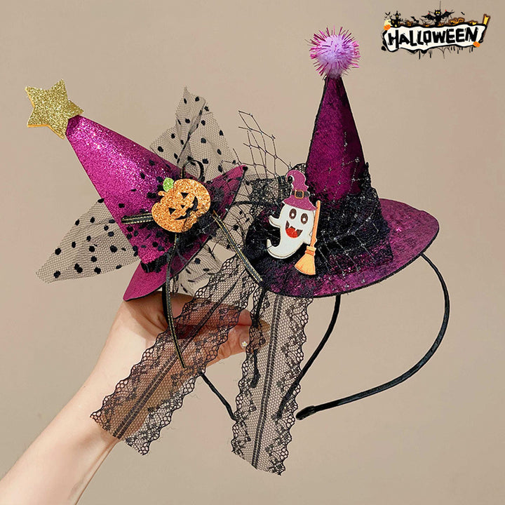 Halloween funny pumpkin witch hat headband for kids-2pcs set