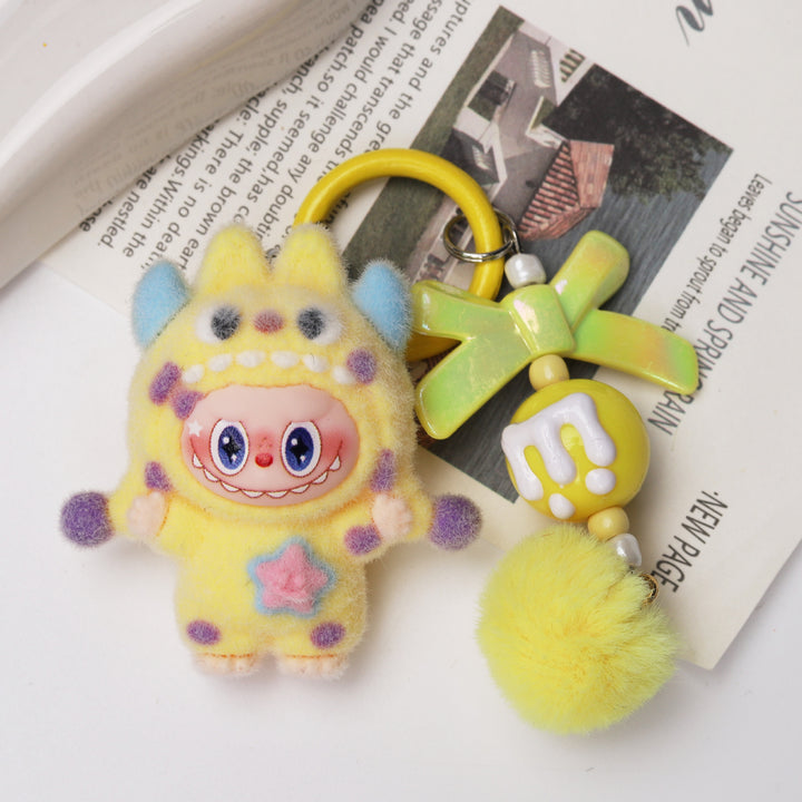 Flocked polka dot monster rabbit keychains bag charms