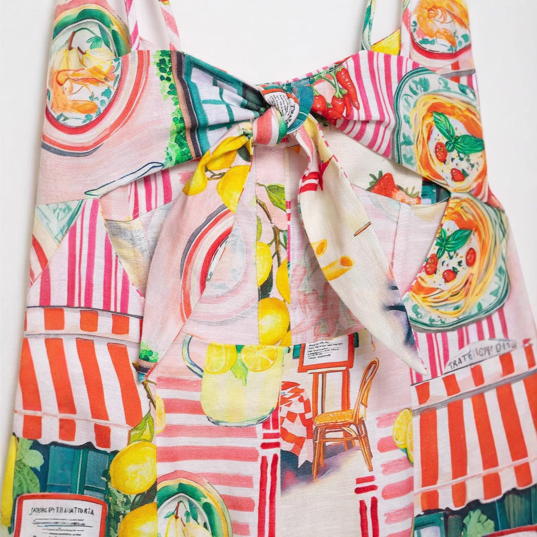 Patchwork print back bow-tie midi dress