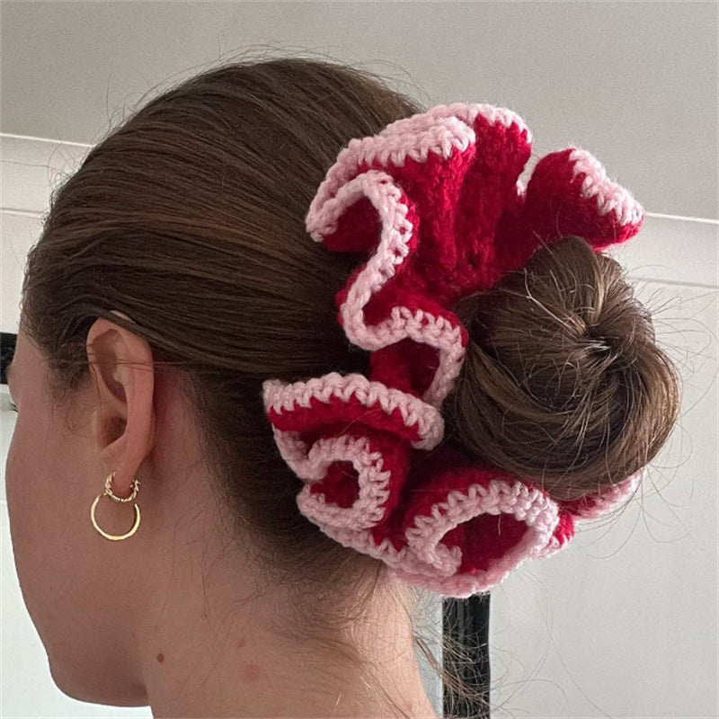 Handmade knitted intestine ruffle Lace Hair Ties For Girls