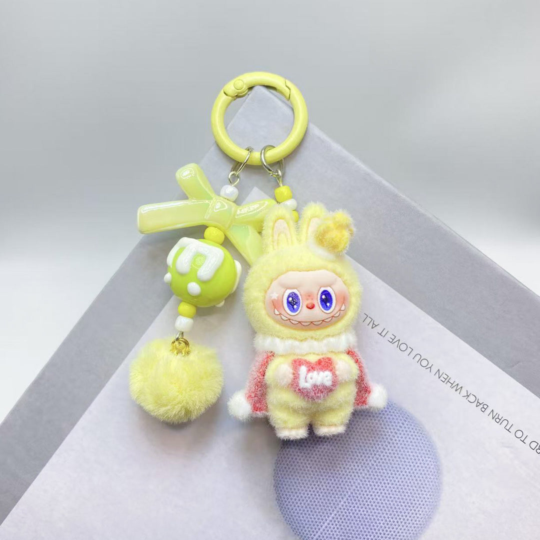 Cute monster love heart flocking keychain Valentine's gift