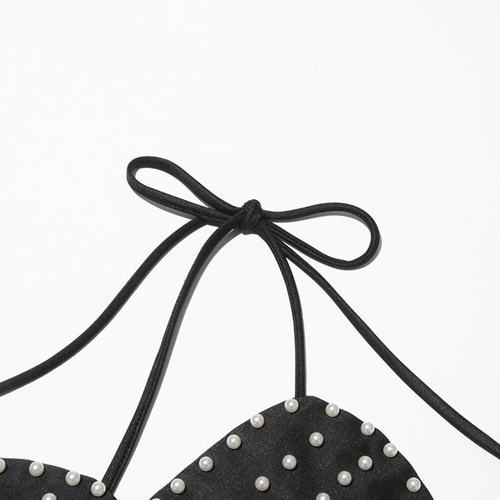 Halter Neck 3D Flower Beaded Pearl Bandeau Top