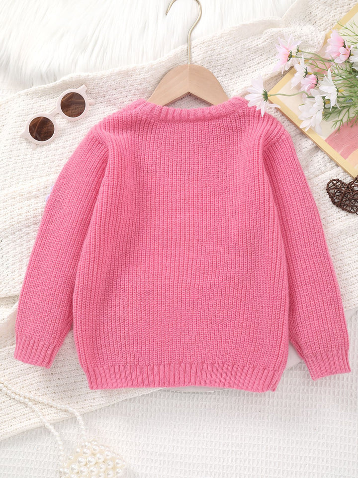 Baby Girls Floral & Love Letter Pattern Pullover Sweater