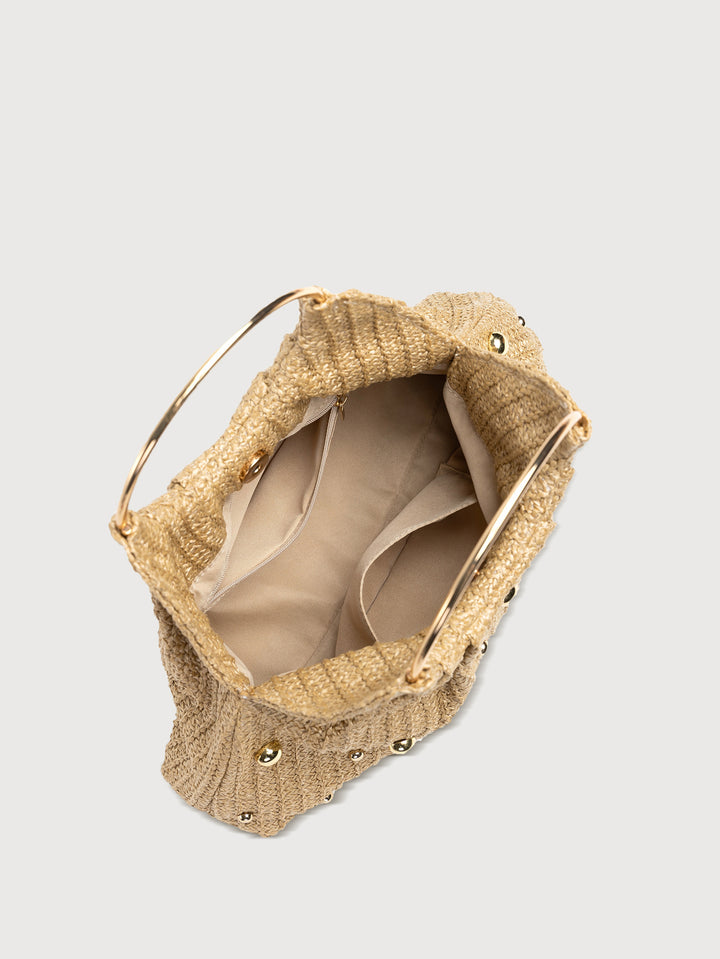 Malta Gold Pearl Straw Clutch Evening Bag