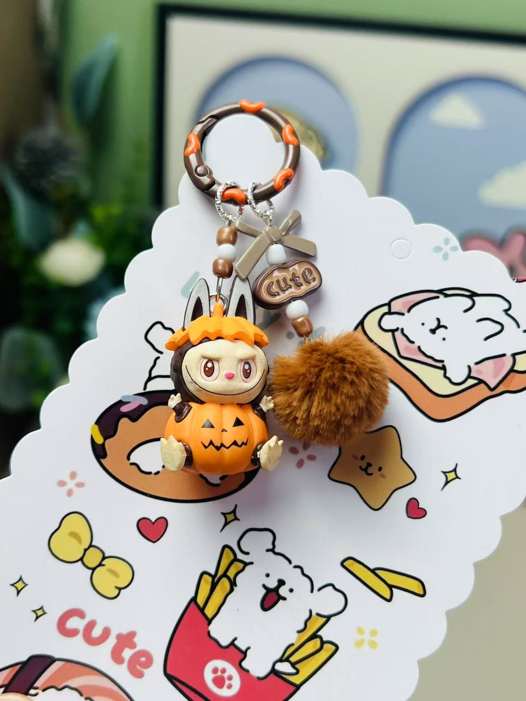 Halloween pumpkin labubu keychain bag pendant