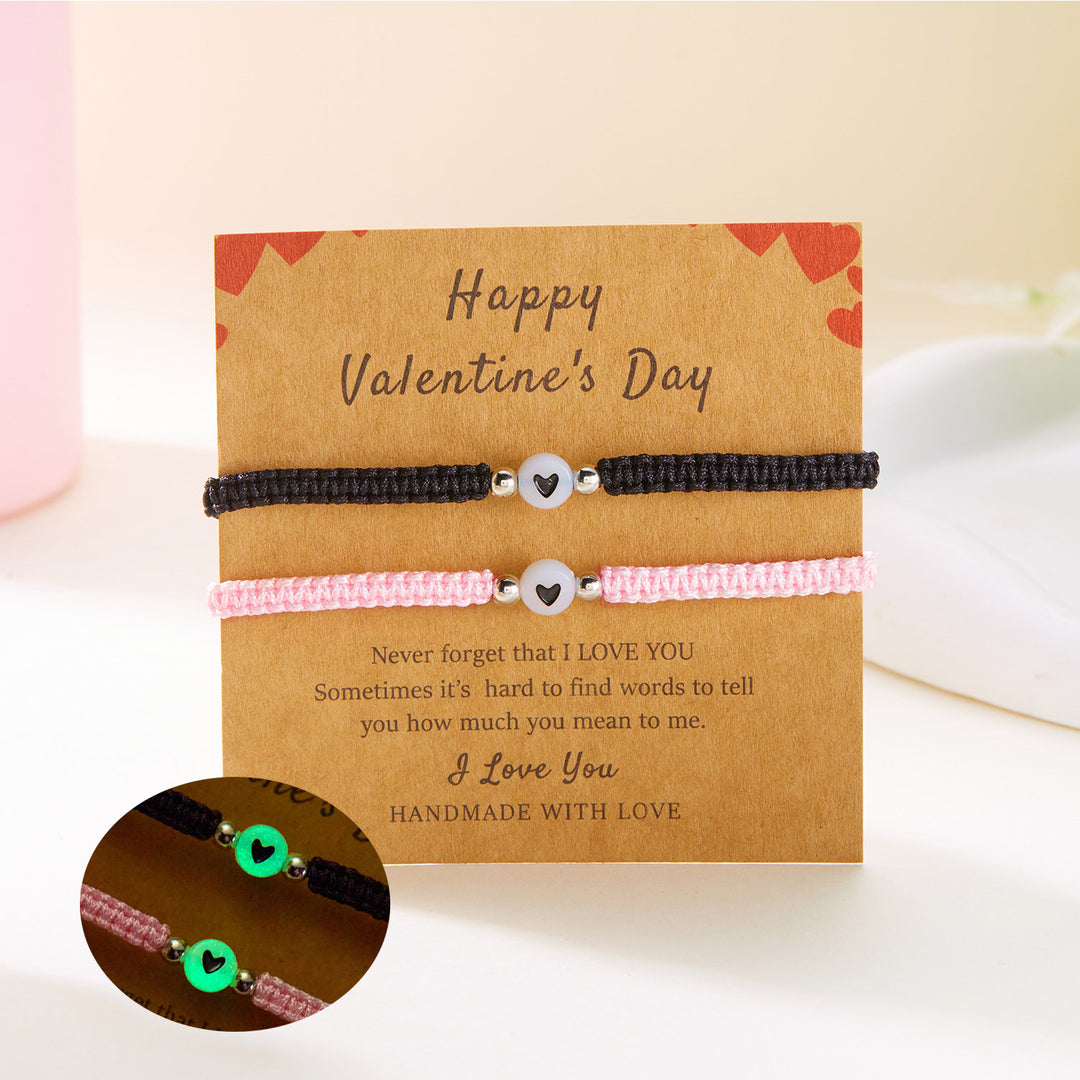 Glow-in-the-dark heart-shaped weave bracelet Valentine's Day gift