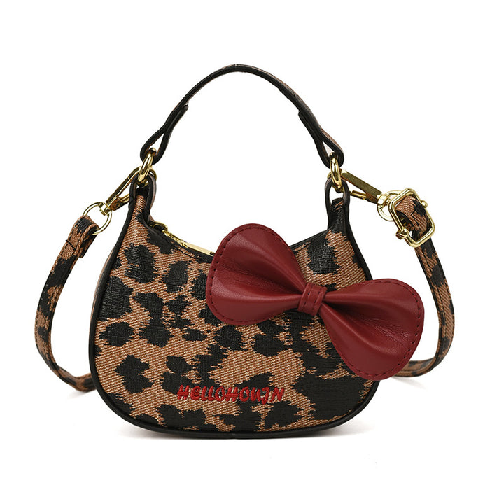 Girls mini leopard handbag crossbody bag with bow deco