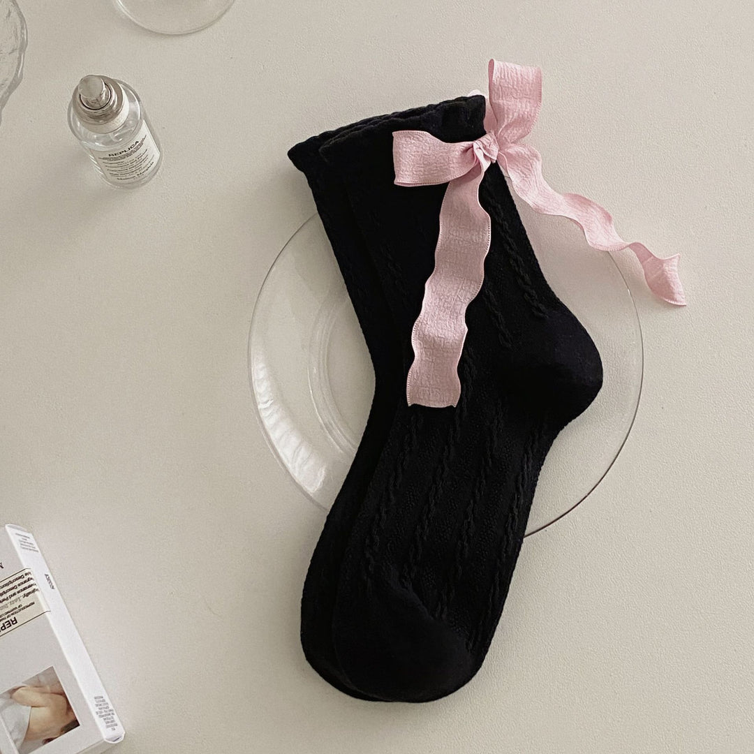 Women's Mid-Calf Socks with Ribbon Bow
