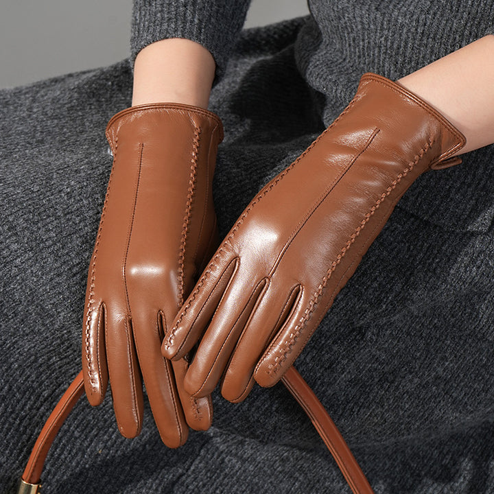 Women's sheepskin fleece-lined warm gloves