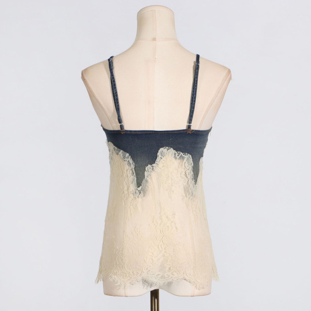 Women's lace-detail denim top & shorts matching set
