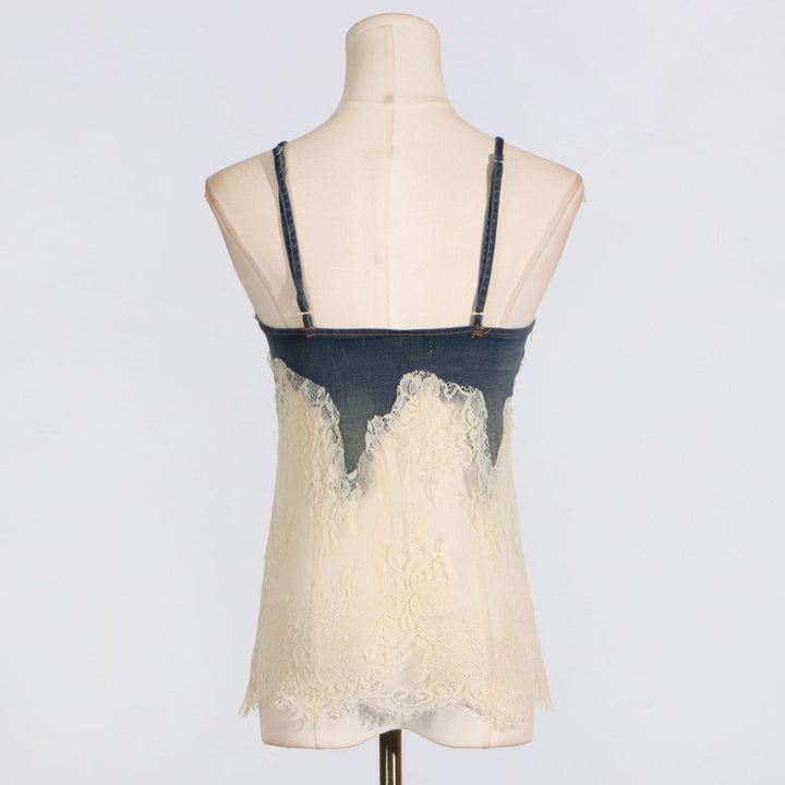 Women's lace-detail denim top & shorts matching set
