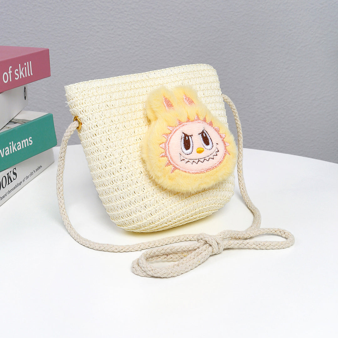 Cartoon cute monster Handmade Woven Straw Crossbody Bag